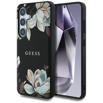 Capa para Samsung Galaxy S25 Guess Grained Printed Flower Pattern - Compatível com MagSafe - Preto