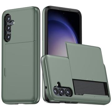 Capa Híbrida com Slot para Cartão Deslizante para Samsung Galaxy S25 - Verde Militar