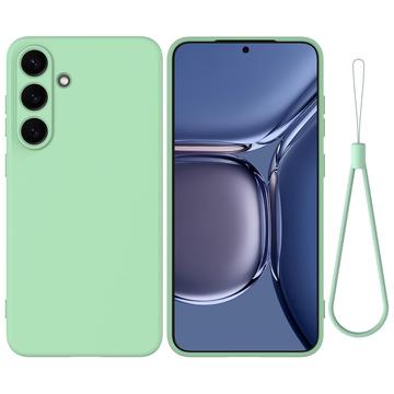 Capa de silicone líquido com correia de mão para Samsung Galaxy S25 - Verde