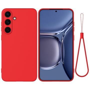 Capa de silicone líquido com correia de mão para Samsung Galaxy S25 - Vermelho