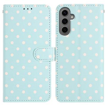 Capa tipo carteira com padrão de bolinhas para Samsung Galaxy S25 - Azul