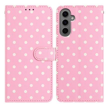 Capa para carteira com padrão de bolinhas para Samsung Galaxy S25 - Rosa