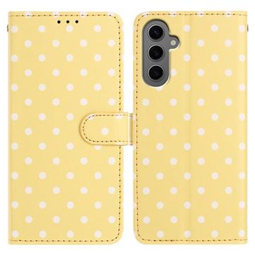 Capa tipo carteira com padrão de bolinhas para Samsung Galaxy S25 - Amarelo