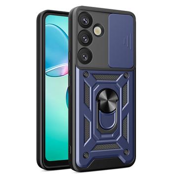 Capa Híbrida de Anel Rotativo com Proteção de Câmera para Samsung Galaxy S25 - Azul