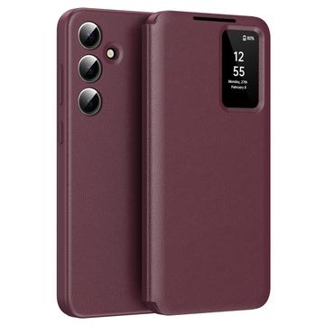 Capa flip para Samsung Galaxy S25 Smart Clear View com ranhura para cartão - Vermelho vinho