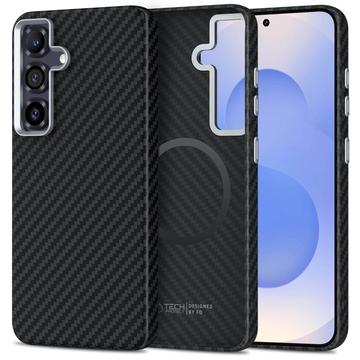 Capa plástica Tech-Protect Ion Carbon para Samsung Galaxy S25 - Compatível com MagSafe - Preto / Prata