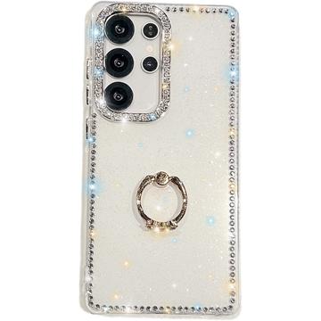 Capa híbrida Samsung Galaxy S25 Ultra CrystalGlow com suporte para anel - Branco