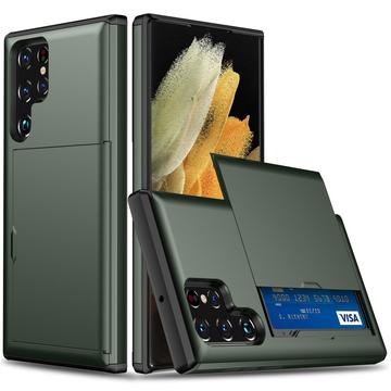 Capa Híbrida com Slot para Cartão Deslizante para Samsung Galaxy S25 Ultra - Verde Militar