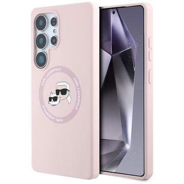 Capa de silicone líquido Karl Lagerfeld Double Heads para Samsung Galaxy S25 Ultra - Rosa