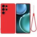 Capa de silicone líquido com correia de mão para Samsung Galaxy S25 Ultra - Vermelho