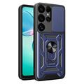 Capa Híbrida de Anel Rotativo com Proteção de Câmera para Samsung Galaxy S25 Ultra - Azul