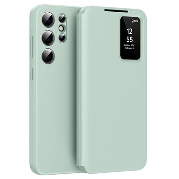 Capa flip para Samsung Galaxy S25 Ultra Smart Clear View com ranhura para cartão - Verde claro
