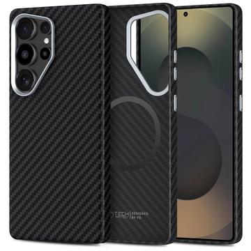 Capa plástica Tech-Protect Ion Carbon para Samsung Galaxy S25 Ultra - Compatível com MagSafe - Preto / Prata