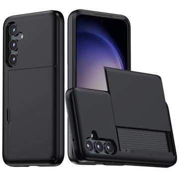 Capa Híbrida com Slot para Cartão Deslizante para Samsung Galaxy S25+ - Preto