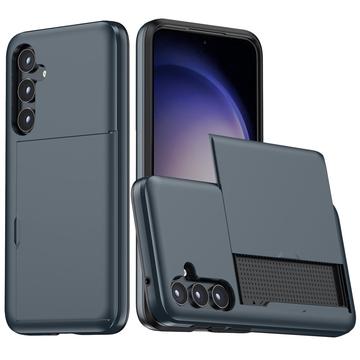 Capa Híbrida com Slot para Cartão Deslizante para Samsung Galaxy S25+ - Azul Escuro