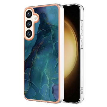 Capa Galvanizada de TPU para Samsung Galaxy S25+ com Padrão de Mármore - Verde