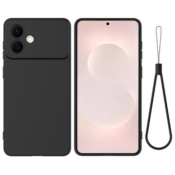 Capa de silicone líquido com correia de mão para Samsung Galaxy S26 Edge - Preto