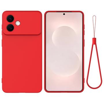 Capa de silicone líquido com correia de mão para Samsung Galaxy S26 Edge - Vermelho