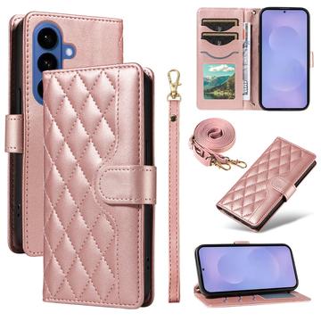 Capa de carteira acolchoada luxuosa para Samsung Galaxy S26/S26 Pro - Cor-de-Rosa Dourado