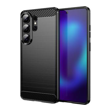 Capa de TPU Escovado para Samsung Galaxy S26 Ultra - Fibra de Carbono - Preto