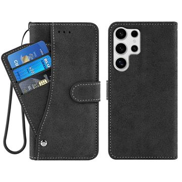 Capa Retro elegante para Samsung Galaxy S26 Ultra com suporte rotativo para cartões - Preto