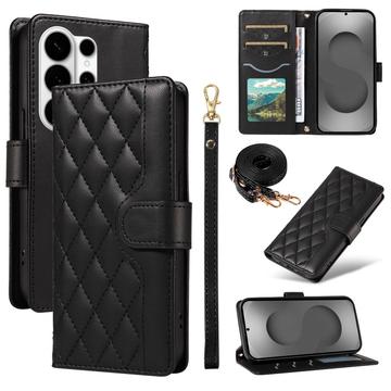 Capa de carteira acolchoada luxuosa para Samsung Galaxy S26 Ultra - Preto
