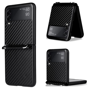 Capa com Alça para Samsung Galaxy Z Flip3 5G - Fibra de Carbono - Preto