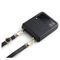 Capa com Alça para Samsung Galaxy Z Flip3 5G - Fibra de Carbono - Preto