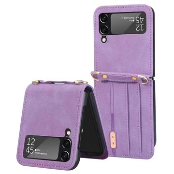 Bolsa Híbrida com Divisória de Cartão para Samsung Galaxy Z Flip4 5G - Roxo