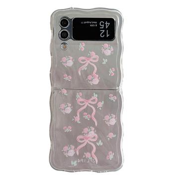 Capa TPU com rebordo ondulado elegante para Samsung Galaxy Z Flip4 - Laços cor-de-rosa