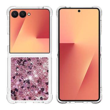 Capa em TPU Samsung Galaxy Z Flip7 Glitter Quicksand - Corações de ouro rosa