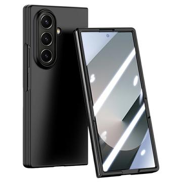 Capa de plástico para Samsung Galaxy Z Fold7 com proteção exterior de ecrã em vidro temperado - Preto