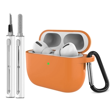 Capa de silicone para AirPods Pro 3 com mosquetão e caneta de limpeza - Laranja