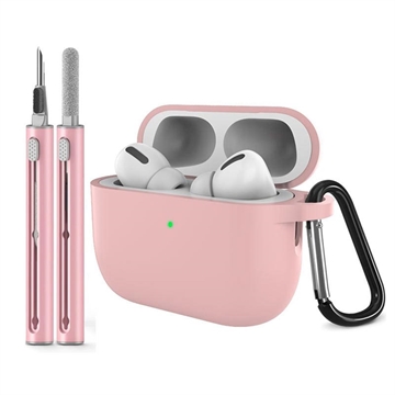 Capa de silicone para AirPods Pro 3 com mosquetão e caneta de limpeza - Rosa