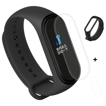 Bracelete de Silicone & Protetor de Ecrã em TPU para Xiaomi Mi Band 4 - Preto