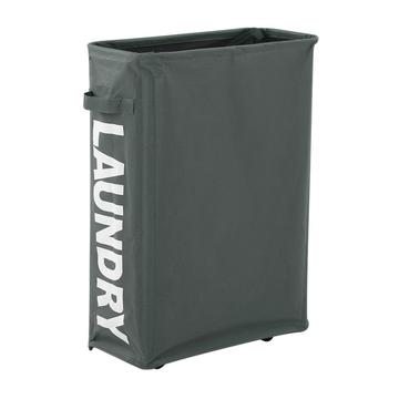 Cesto de roupa dobrável em Oxford com rodas e tampa de rede com cordão - Cinzento