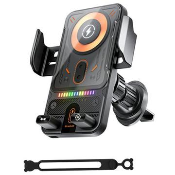 Suporte para telemóvel no automóvel com sensor inteligente / Carregador sem fios de 15W - Preto