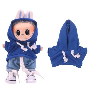Casaco com capuz de cor sólida para Labubu Mini Figure 17cm - Azul escuro