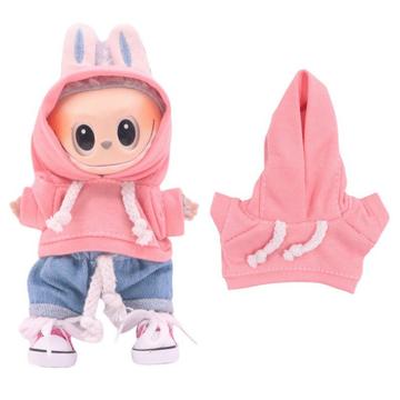 Casaco com capuz de cor sólida para Labubu Mini Figure 17cm - Rosa