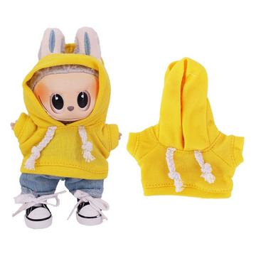 Casaco com capuz de cor sólida para Labubu Mini Figure 17cm - Amarelo