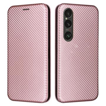 Bolsa Flip para Sony Xperia 1 VI - Fibra de Carbono - Rosa Dourado