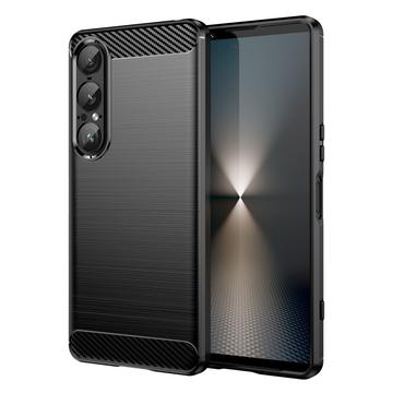 Capa de TPU Escovado para Sony Xperia 1 VII - Fibra de Carbono - Preto