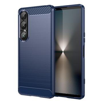 Capa de TPU Escovado para Sony Xperia 1 VII - Fibra de Carbono - Azul