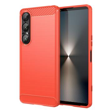 Capa de TPU Escovado para Sony Xperia 1 VII - Fibra de Carbono - Vermelho