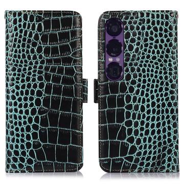 Bolsa de Pele Tipo Carteira Crocodile com RFID para Sony Xperia 1 VII