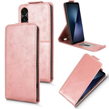 Capa flip vertical com suporte para Sony Xperia 1 VII - Cor-de-Rosa Dourado