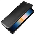 Bolsa Flip para Sony Xperia 10 III, Xperia 10 III Lite - Fibra de Carbono - Preto