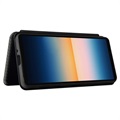 Bolsa Flip para Sony Xperia 10 III, Xperia 10 III Lite - Fibra de Carbono - Preto