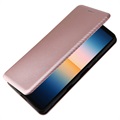 Bolsa Flip para Sony Xperia 10 III, Xperia 10 III Lite - Fibra de Carbono - Cor-de-Rosa Dourado