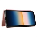 Bolsa Flip para Sony Xperia 10 III, Xperia 10 III Lite - Fibra de Carbono - Cor-de-Rosa Dourado